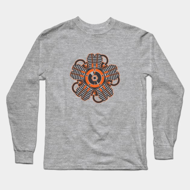 Radial Engine Two Tone Orange Long Sleeve T-Shirt by SteveGrime